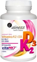 Maisto papildas ALINESS K2D3 Vitaminas D3 2000 IU su K2 MK7, 60 kapsulių