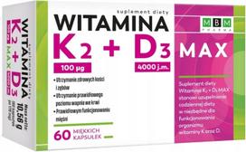 Vitaminų K2 100 µg ir D3 4000 IU Max MBM, 60 kapsulių
