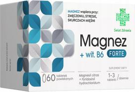 Maisto papildas HEALTH WORLD MAGNESIUM + VITAMIN B6 FORTE, 60 tablečių