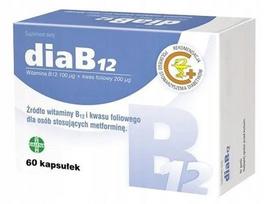 Maisto papildas DiaB12 su vitaminu B12 ir folio rūgštimi, 60 kapsulių
