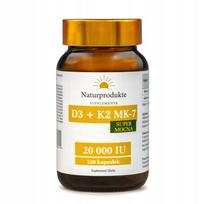Maisto papildas VITAMIN D3+K2 MK-7 SUPER STRONG 20 000 IU 120 kapsulių Naturprodukte