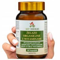 Maisto papildas: Organic Iron su B kompleksu ir vitaminu C, 80 kapsulių