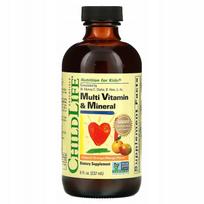 Skaidrusis vaikų multivitaminų ir mineralų skystis ChildLife 237 ml mango ir apelsinų skonio