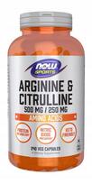 Maisto papildas NOW FOODS L-Arginine 500 mg + L-Citrulline 250 mg, 240 kapsulių, 2 vnt.