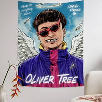 O-Oliver Tree Singer Anime Tapestry Hanging Tarot Hippie Wall Rugs Dorm Home Decor 100X70CM black