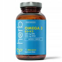 Maisto papildas HERB Omega-3 D3+K2, 90 kapsulių, 1000mg EPA DHA, D3 2000IU, K2MK-7