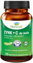 Maisto papildas NATURELL Zinc 15 mg + vitamin C 50 mg, 120 kramtomųjų tablečių