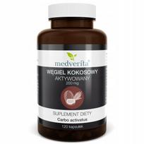 Aktyvintos kokosų anglies kapsulės Medverita 200 mg, 120 vnt.