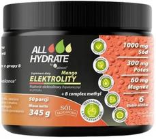 Elektrolitai Aliness Mango + B kompleksas metilinis 345g, 50 porcijų, niacinas, kalis