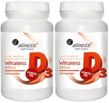 Vitaminai D3 Forte 4000 IU, natūralus lanolinas, 2x120 kapsulių, ALINESS