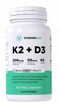 Maisto papildas Vitamin K2 200 mcg + D3 2000 IU, 60 kapsulių, VIT360, USA