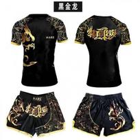 Mens Compression MMA Boxing Training Set Short Sleeve Rash Guard Shorts Combat Sports Fitness XS black