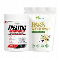 Žirnių baltymų izoliatas vanilinis 500 g, kreatino monohidratas 500 g