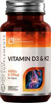 Vitaminas D3 4000IU + K2 (MK-7) 100µg, 120 tabletės