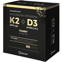Vitaminų K2 MK7 200mcg + D3 4000iu 90 kapsulių Laborell