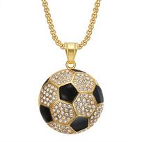 Hip Hop Iced Out Bling Soccer Ball Pendant Gold Color Stainless Steel Sports Necklace For Women Men Jewelry Gift 2025 55cm beige