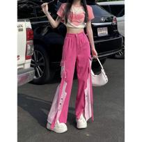 Petite Dopamine Pink High-Waist Wide-Leg Jeans - Cropped XS XS 78-88 lbs black