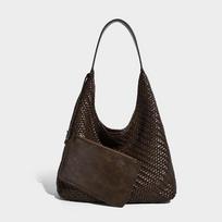 Lazy Style Hand Woven Tote Bag, High-end and Fashionable, Versatile Handbag, Large Capacity Shoulder Bag pilka spalva