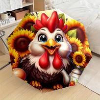 Folding umbrella Cheerful rooster with vibrant sunflowers in a rural backdrop. Creative portable folding umbrella for Christma (as the picture,Iron&8K) orange
