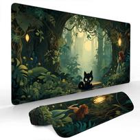 Extended pad Mysterious Forest and Cat Mouse Pad Gaming mats NonSlip Desk Mat mouse carpet Stitched Edge HD printing Office mat 800x300x3mm gray
