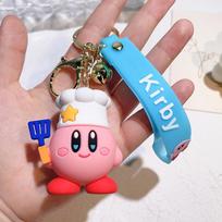 Charming Kirby Keyring Cute Cartoon Figurine Bag Pendant And Key Holder KirbyChef blue