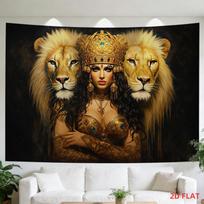 Majestic Lion Queen Royal Tapestry Wall Decor Golden Animal Art Hanging Print Luxury Bedroom Living Room Tapestry 100X70CM brown
