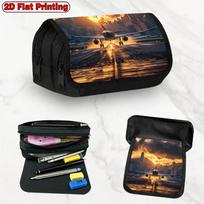 Single Unit Passenger Aircraft Design Double-Layer Flip Pencil Case with a Large Capacity Zipper Closure, Perfect for Schools, Workplaces, And Travel. 20x9x11cm black