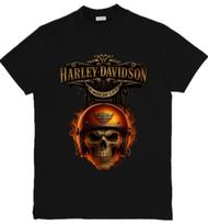 Harley-Davidson įkvėptas grafinis unisex marškinėlis su erelio ir kaukolės grafika S-3XL XXXL black