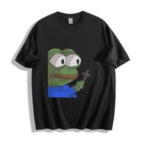 Sad Frog Holding Cross T-Shirt - Meme-Inspired Unisex Tee XL black