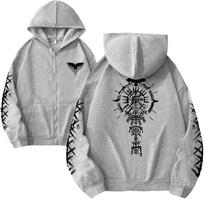 Autumn Winter Casual Womens Warm Coat Streetwear Oversize Y2k Tops Women Zipper Hoodie Viking Raven Print Sweatshirt S white