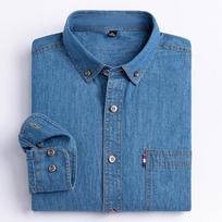 New Soft Denim Shirts for Men Casual Long Sleeve Regular Fit Button Down Shirt for Business Leisure Outdoor Street Daily Wear 3XL blue