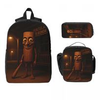 Italian Brainrot Tung Tung Sahur Backpack Set for Boy Girl Pen Bags Bookbag Sets with Lunch Box For School Students Knapsack black