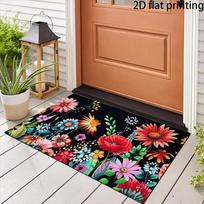 Vibrant Wildflower Pattern Entryway Doormat Soft Non-Slip Cottagecore Boho Home Decor Carpet for Front Door Patio Kitchen 40x60cm brown