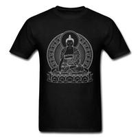 Vyriški marškinėliai BUDDHA OUTLINES Juodi Balti Medvilniniai Marškinėliai Apvalia Kaklo Marškinėliai Laisvalaikio Trumpomis Rankovėmis Viršutiniai Drabužiai M juoda