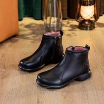 Retro round head medium heel short Martin boots autumn and winter new versatile fashion boots velvet leather boots 35 juoda