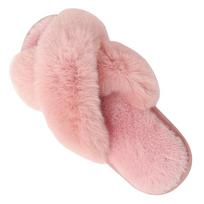 Fashion Smile Indoor Women's Slippers Plush Lining Women's Slippers Fur Cross-strap Ladies Home Slides Cotton Thick Bottom Fuzzy Warm 36-37 rožinė