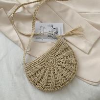 Woven Half Moon Shape Crossbody Handbags Bohemia Straw Handmade Shoulder Bag Purse CLE 27*19*2cm smėlis
