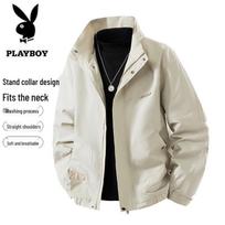 PLAYBOY Men's Stand Collar Spring Autumn Casual Jacket XL pilkšvai balta