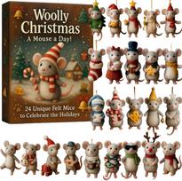Felt Mouse Advent Calendar Decorative Felt Ornament Calendar 2025 Advent Calendar Playful For Family Activity Christmas Decor žalia