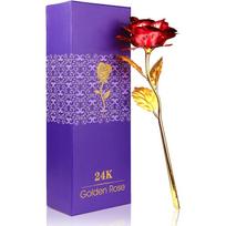 24K Golden Rose, Artificial Rose Flower Gifts for Her with Luxury Gift Box Great Gift Idea for Valentine's Day, Mother's Day, Birthday (Red) raudona
