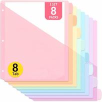 Pastel Colors Binder Dividers Plastic Tab Dividers Colorful Loose Leaf File Organizers  For School Single Pocket