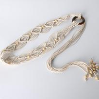 Retro Beads Braided Women's Belt Bohemia Style Tie Strap Belt  Dress Waistband Accessories balta