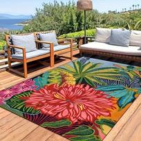 VIKAMA Tropinių Gėlių Lauko Kilimas Pavasaris Vasara Terasa Kemperis Pikniko Kilimėlis Lengvai Valomas Svetainės Grindų Kilimas Namų Dekoras 80cm x 120cm black
