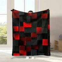 1 vnt. Modernus dvipusis raudonai juodas languotas pledas - Minkštas šiltas visų sezonų prabangus lovatiesis, juodos ir raudonos spalvos geometrinis tartano dizainas sofai, lovai, biurui - Ide 75X95CM gray