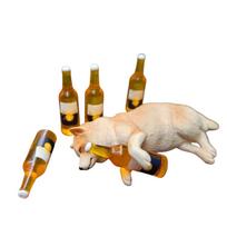 Realistic Drunk Shiba Inu Car Dashboard Decor Figurine - Cute Resin Dog Statue for Vehicle Interior One Size beige