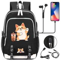 Cute Shiba Inu Backpack for Teen Girls Boys with USB, Large Capacity Back To School Bag for Students Daily Travel 44X30X15CM black