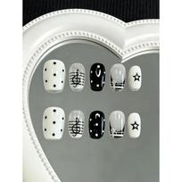 10 Pcs Short Square Press On Nails Black White Nude Hand Painted Polka Dots Music Notes Stars With Jelly Glue File Elegant Daily Wear XS gray