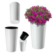 Balta plastikinė gėlių vazonas 36cm su vidiniu įdėklu