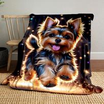 Žavingas žvilgantis Jorkšyro terjerų pledas Miegamojo pledas Svetainės sofai pietų pertraukai Minkštas užklotas draugo festivaliui Dovana 80cm x 120cm black