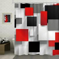 Modern Geometric Shower Curtain Mid Century Abstract Black Red Gray White Print Polyester Waterproof Fabric Home Bathroom Decor W90H165(CM)-1 Pcs red